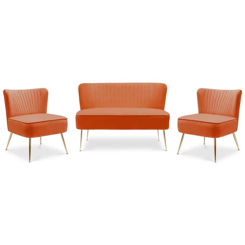Farrah Upholstered Velvet Polyester Living Room Set With 25 inch Accent Chairs (3-Piece)