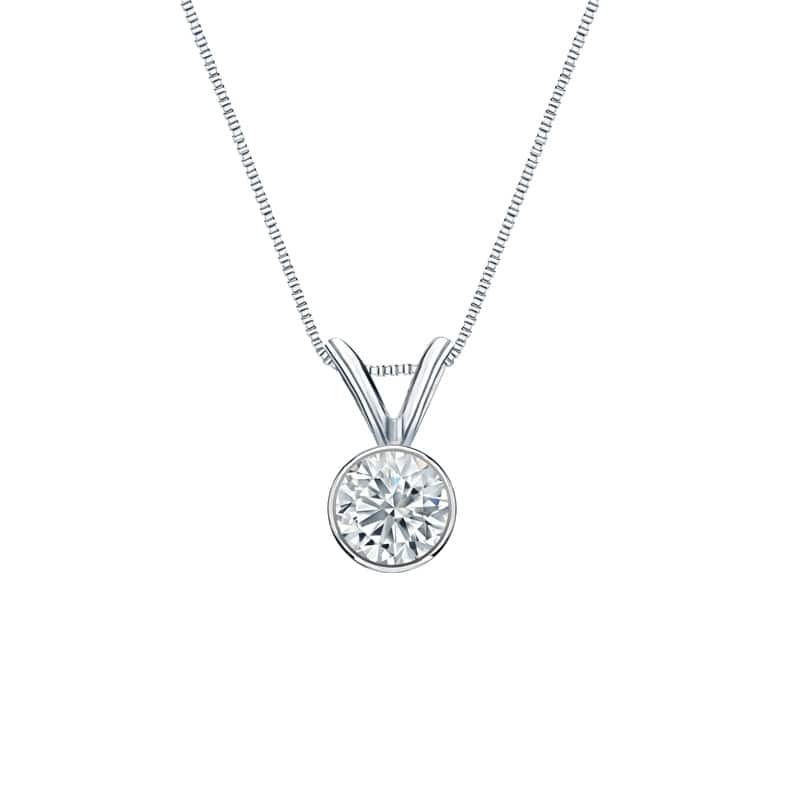 Auriya 18-karat Gold 0.30ctw Round Solitaire Lab Grown Diamond Necklace Bezel (F-G VS) - 0.3 - White