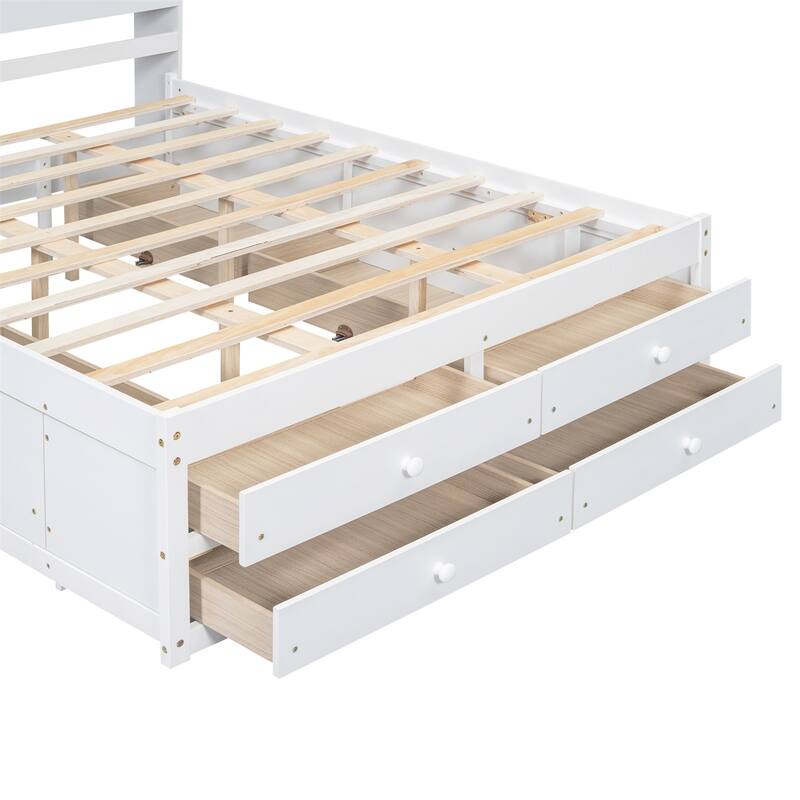 King Size Platform Bed with Storage Headboard and 8 Drawers