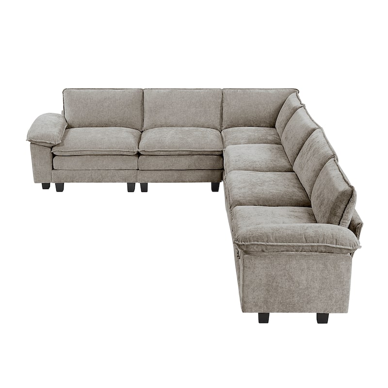 Terra Chenille 6-Piece Modular Sectional Sofa - Wood Finish Feet