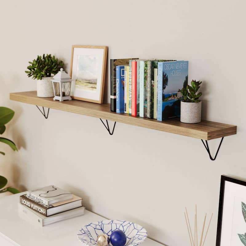 Wallniture Colmar 60 inch Floating Wood Shelf, Wall Bookshelf, Living Room Décor, Wooden Shelf for Wall, Shelving Unit