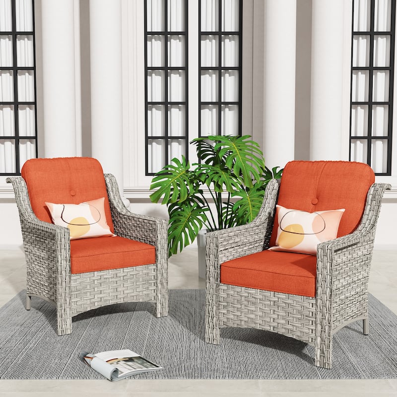 HOOOWOOO 2piece Outdoor Patio High Back Wicker Rattan Chair Set On