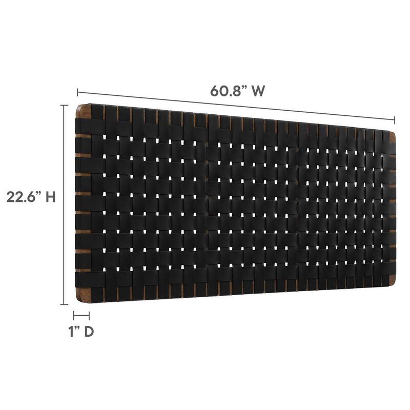 Ditmas Solid Wooden Black Leather Basket Weaved Floating Queen Size Headboard