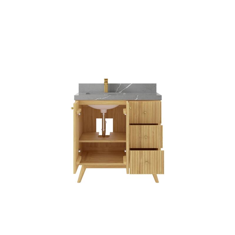 Willow Collections 36 in. W x 22 in. D Pasadena Solid Teak Left Offset Sink Bathroom Vanity with Countertop