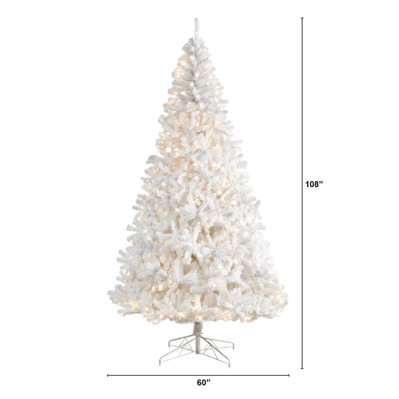 9' Pre-Lit Full White Artificial Christmas Tree, White LED Lights - 9 Foot