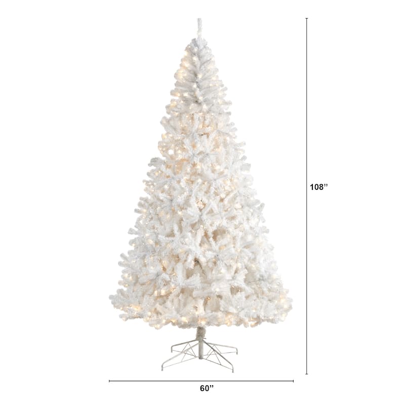 9' White Christmas Tree with 1860 Bendable Branches and 650 LED Lights - 108