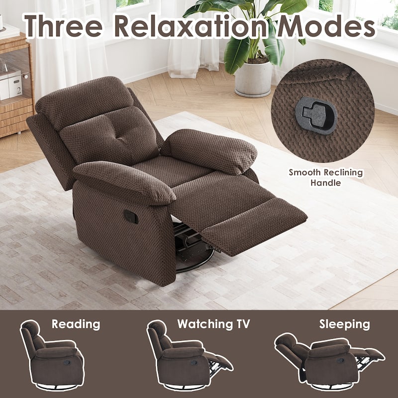 Recliner Chair with 360° Swivel, Soft Cushion Seat Rocker Accent Chair, Lounge Chaise Chair with Footrest