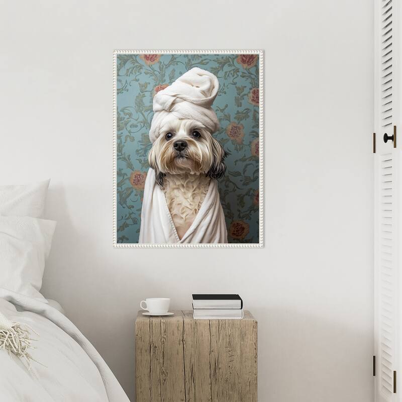 Spa Day Pooch by Mowzu Framed Canvas Wall Art