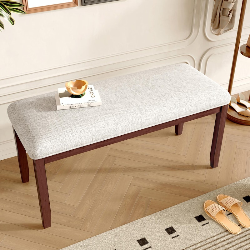 Modern Storage Bench with Solid Wood Leg, Linen Upholstered