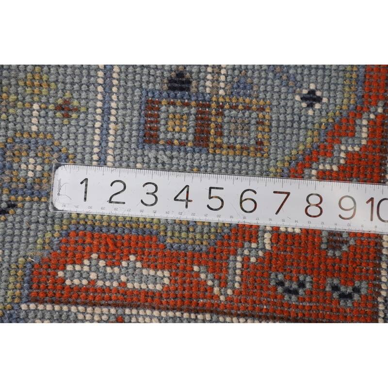 Light Blue Geometric Kazak Rug Hand-Knotted Wool Carpet - 3'0" X 5'2"