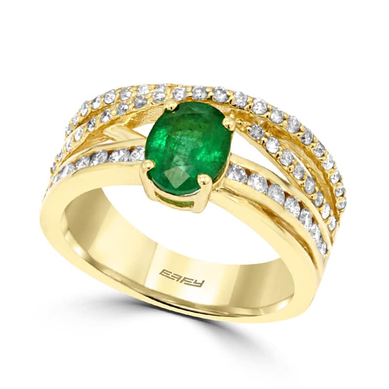 Effy Jewelry Emerald Crisscross Ring with Diamonds in 14K Yellow Gold, 1.69 TWC Size- 7