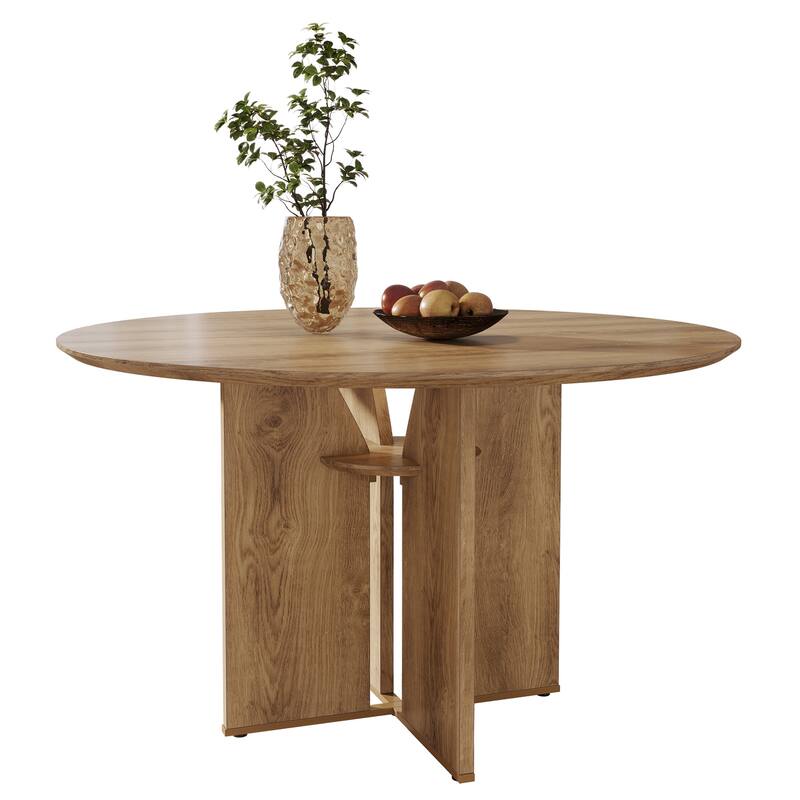 39.37" Round Dining Table for 4, Farmhouse Brown Kitchen Table