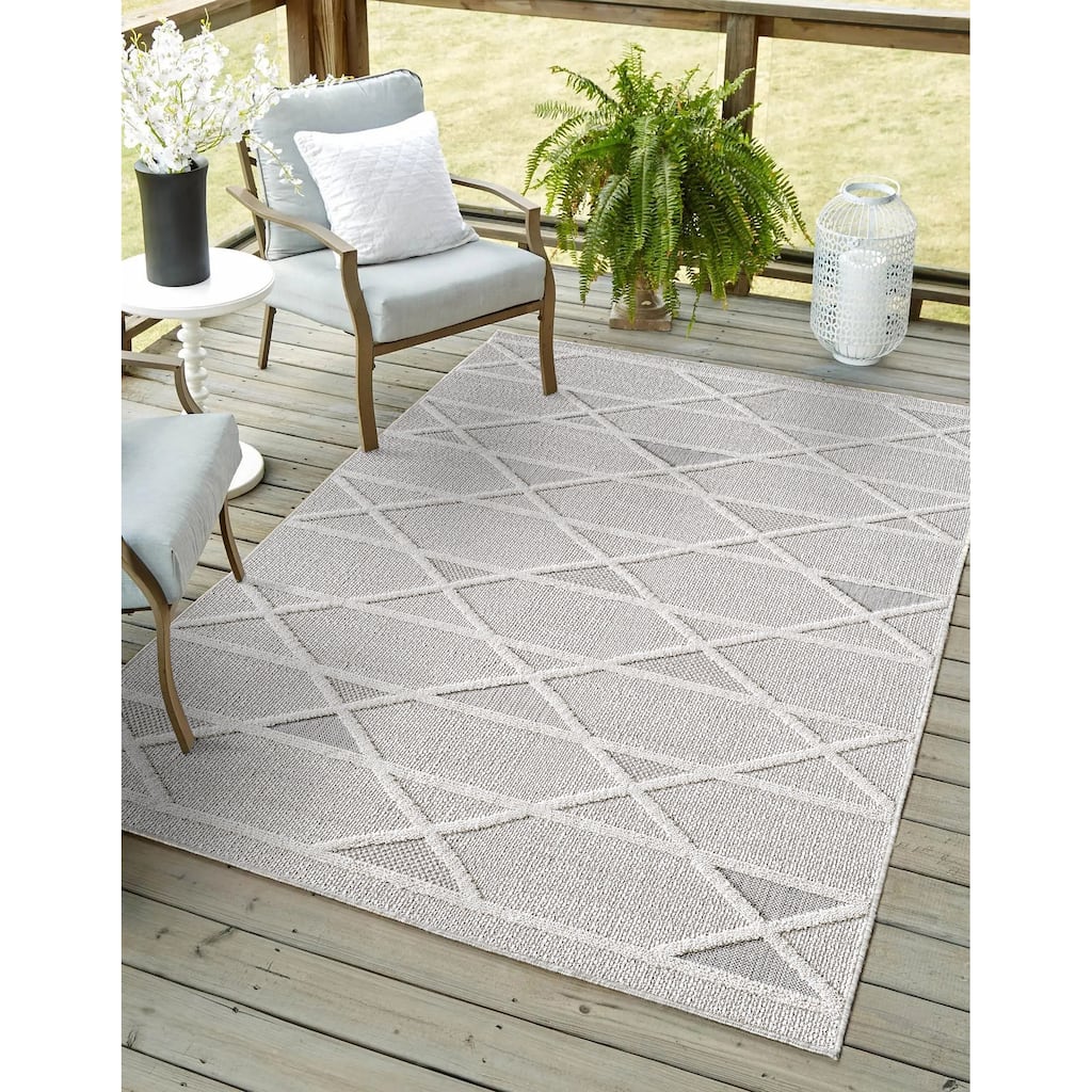 Domani Bella Modern Moroccan Trellis Textured Indoor / Outdoor Area Rug
