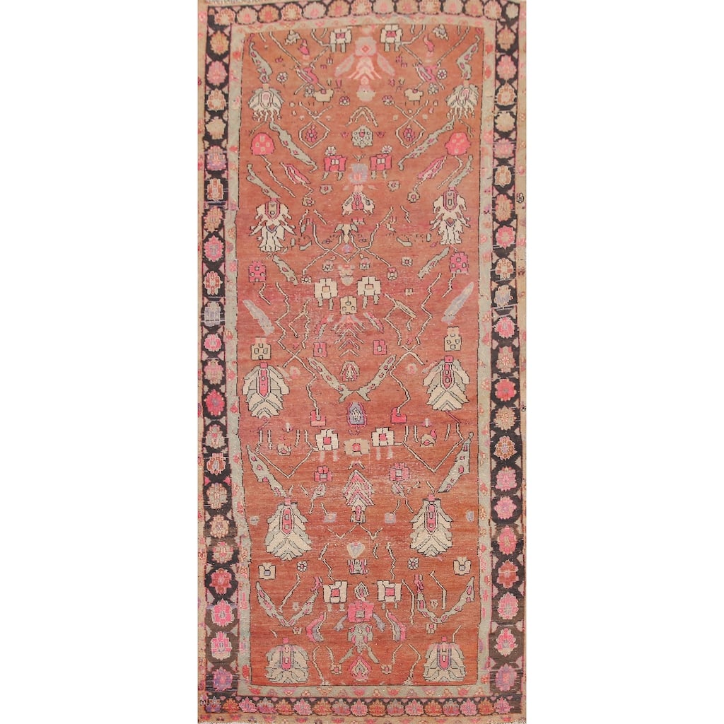 Hand Knotted Oriental 100% Wool Carpet Traditional All-Over Oranges & Rust Tabriz Runner Rug - 9' 7'' X 4' 2''