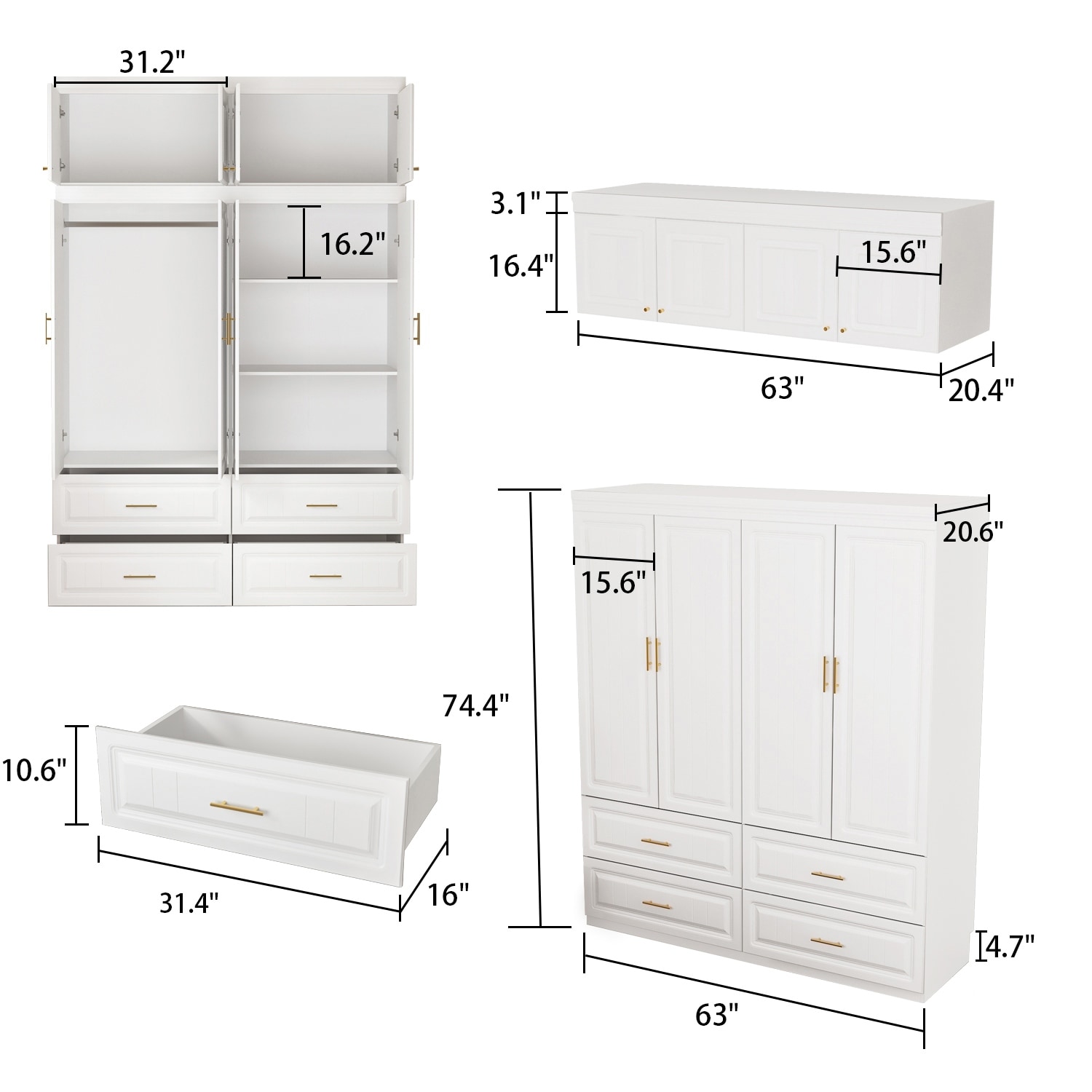 93.9H/74.2H Armoires Wardrobe Closet Cabinet Hanging Drawers Storage -  Bed Bath & Beyond - 36519511
