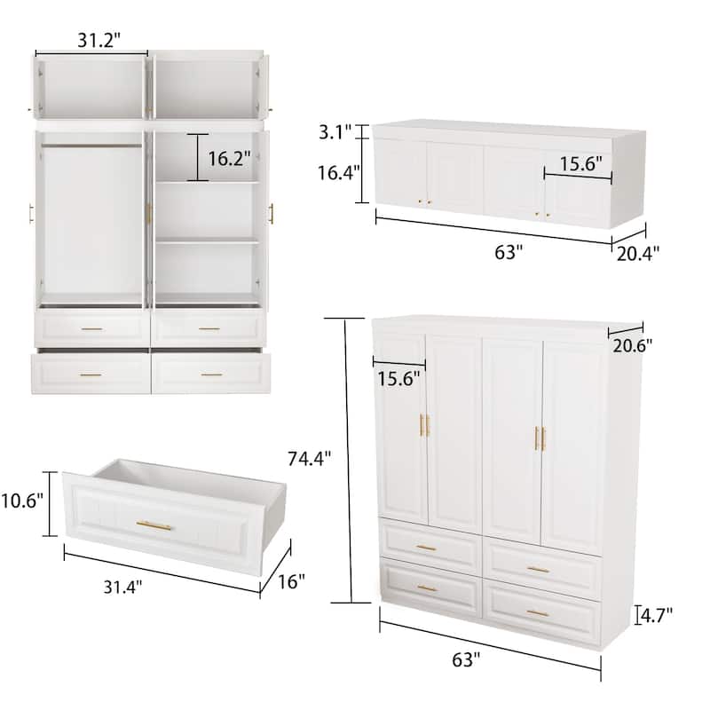 93.9"H/74.2"H Armoires Wardrobe Closet Cabinet Hanging Drawers Storage