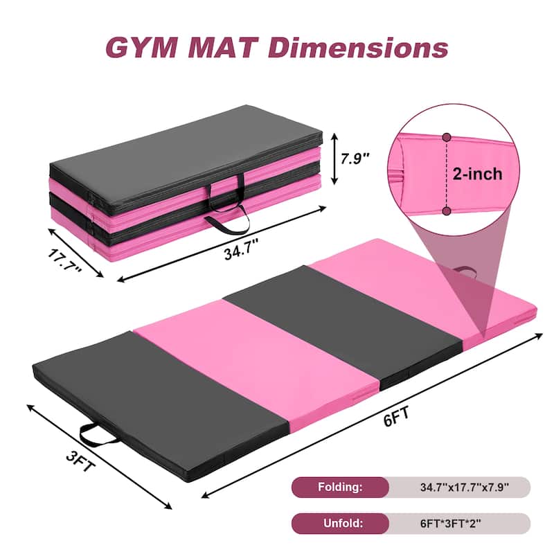 Zenova Gymnastics Mat 6' x 3' x 2" Four Fold Folding Exercise Mat with Carrying Handles