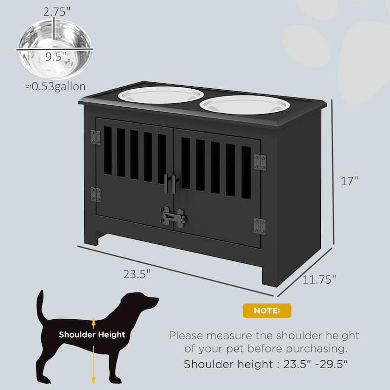 Elevated Pet Feeder Stand for Large Dogs with Storage Cabinet and 2 Stainless Steel Bowls - 23.5" L x 11.75" W x 17" H