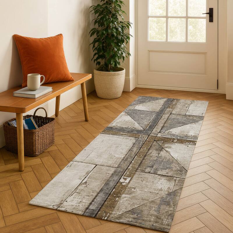 Premium Washable Super Soft Contemporary Geo Mayfield Rug - Beige - 2'3" x 7'6"