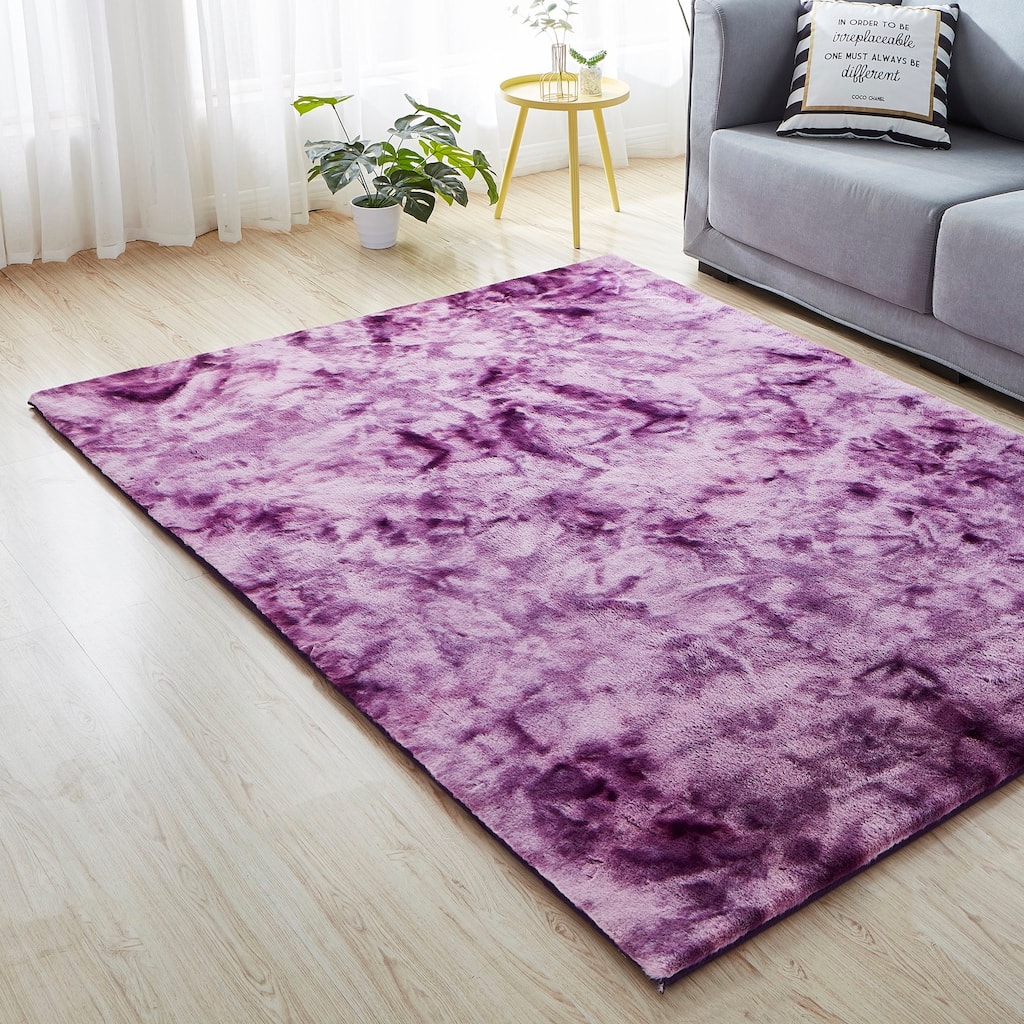 Amore Shag Collection Purple Textured Area Rug, 5' x 8' - 5' X 7'