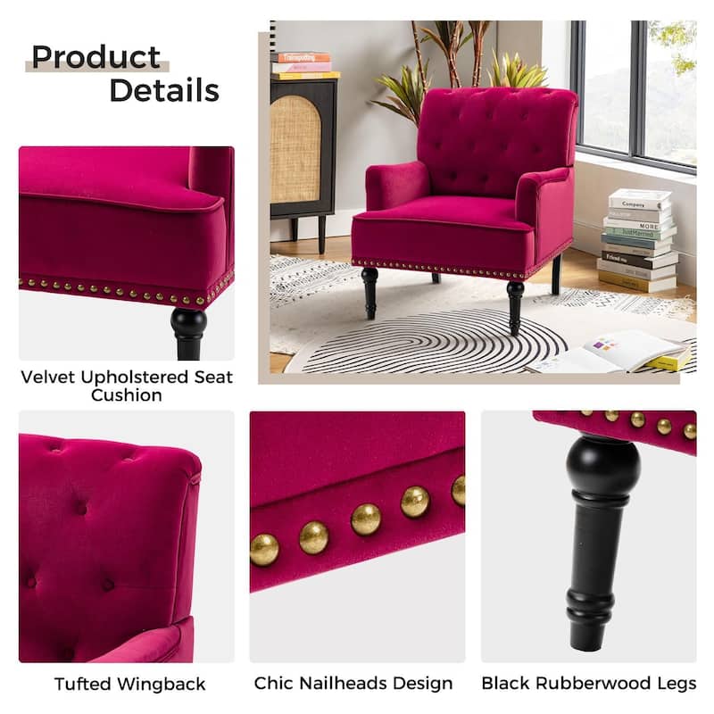 Geltrude Transitional Upholstered Button Tufted Club Chair with turned wooden Legs by HULALA HOME