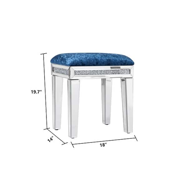 Mirror Diamond Vanity Stool with Velvet Upholstered Seat - Off-White