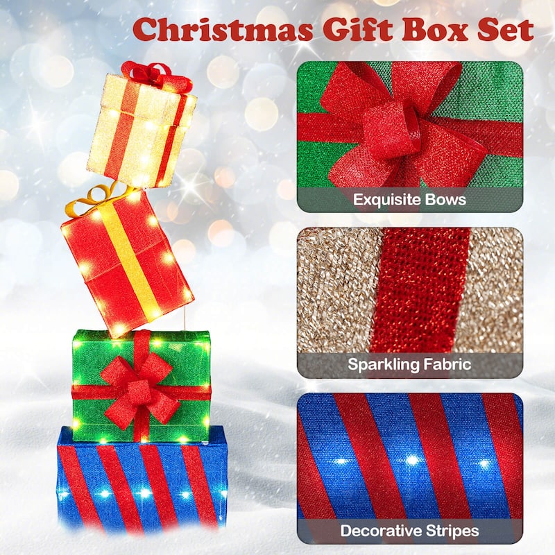 Costway Set of 4 Christmas Lighted Gift Boxes with Colorful Bows, 52 - as pic shows - See Details