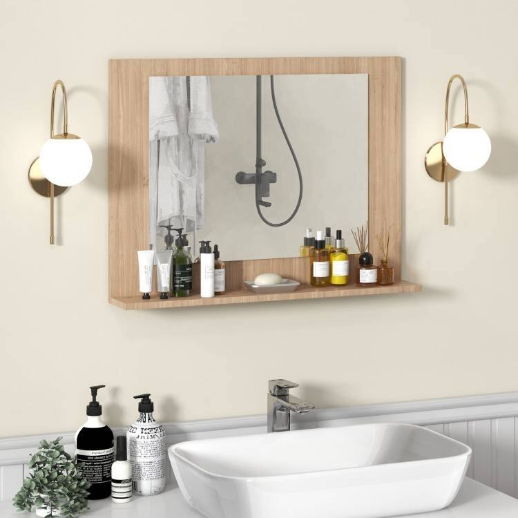 Wood Wall Mounted Bathroom Mirror with Storage Shelf - 23.5" x 4" x 17.5"