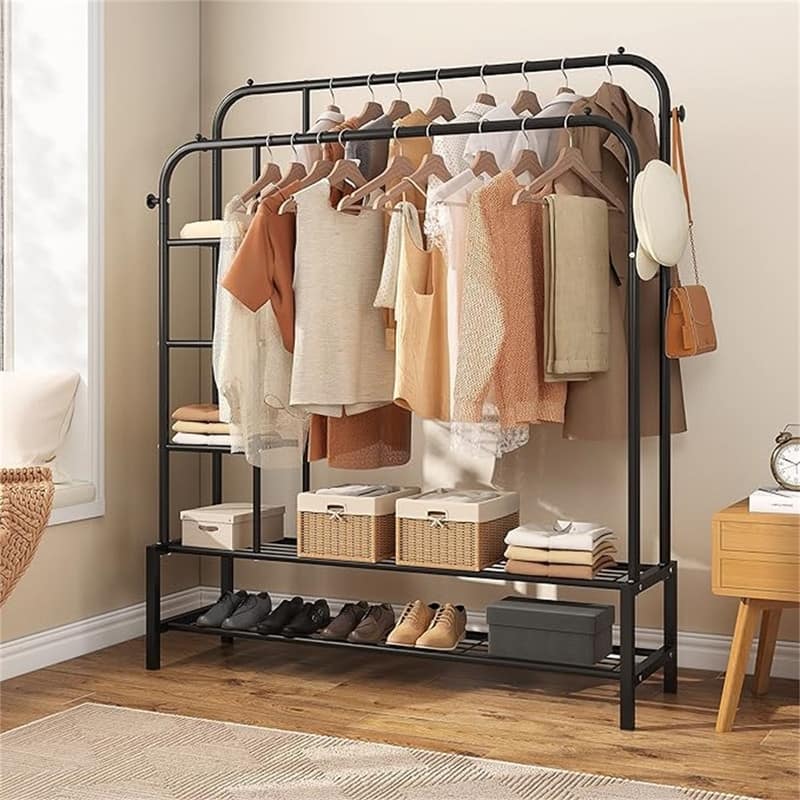 Double Rods Portable Garment Rack for Hanging clothes, 49.4x64.5 Inch - 47.24"D x 13.19"W x 64.96"H