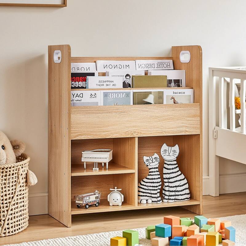 VECELO Kids Bookshelf, Wooden Toy Storage Cabinet Organizer or Kids Room, Bedroom, Nursery, Kindergarten, Bookcase with Shelves - Brown