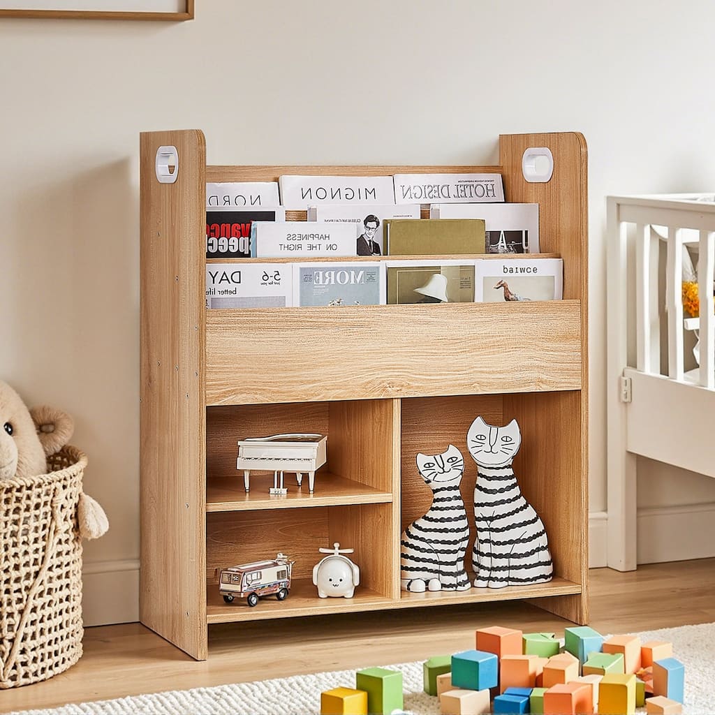 VECELO Kids Bookshelf, Wooden Toy Storage Cabinet Organizer or Kids Room, Bedroom, Nursery, Kindergarten, Bookcase with Shelves