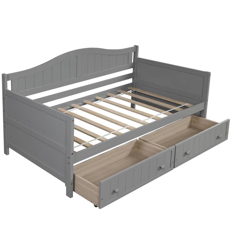 Twin Size Wood Daybed with Two Drawers