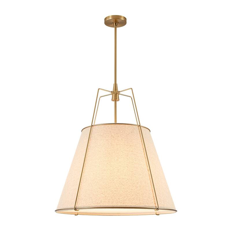 Mid Century 4-Light Conical Ivory Linen Lantern Pendant Ambient Light