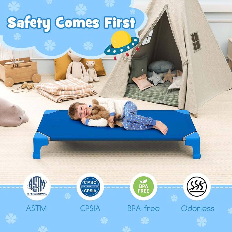 6PCS Stackable Daycare Cots for Kids Portable Nap Cots Easy Lift Bed