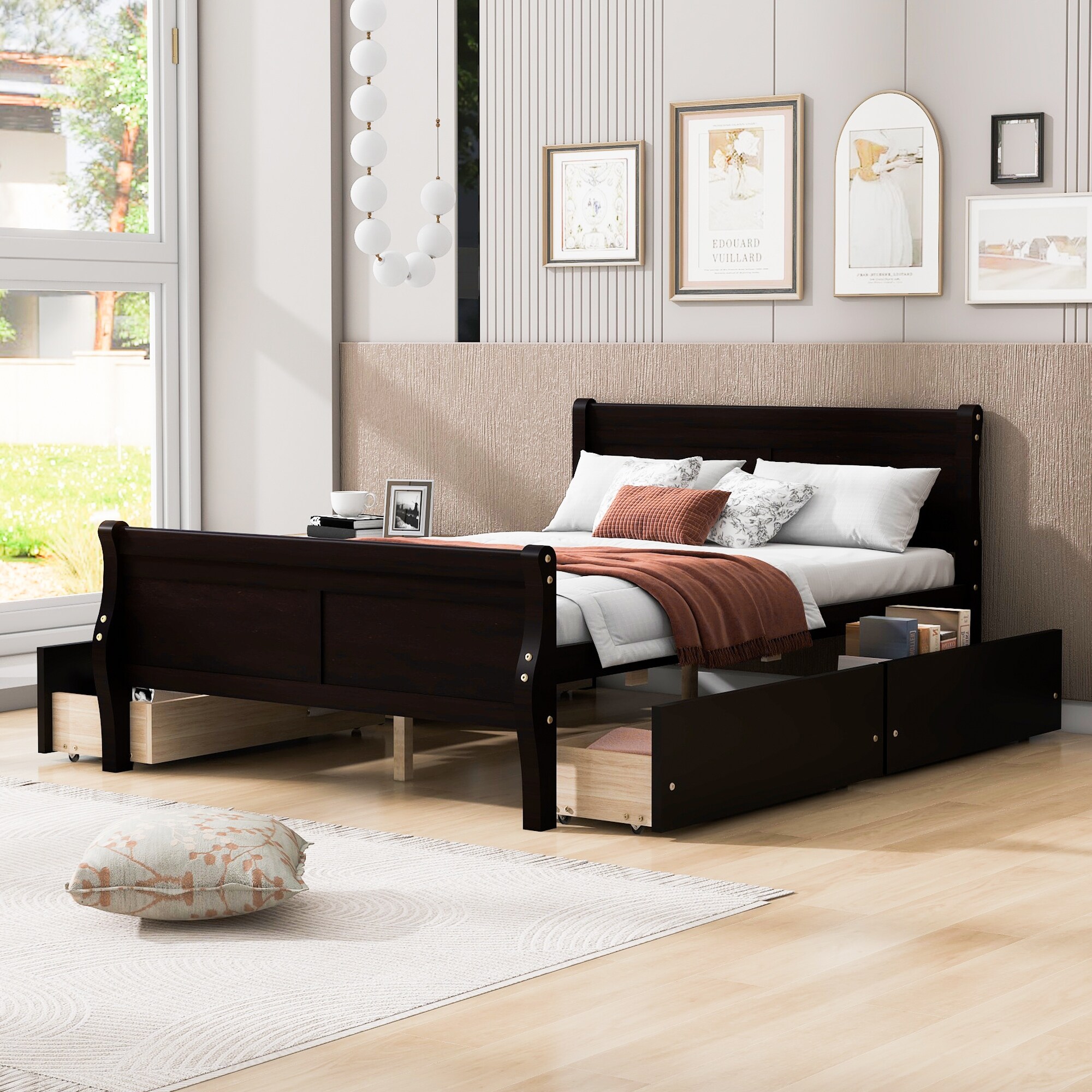 Black wood platform bed online