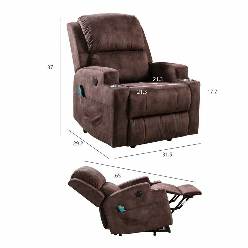 Massage and Heating Manual Recliner Chair with 2 Cup Holders Breathable Fabric