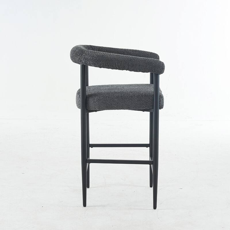 Modern Upholstered Bar Stools Set of 2, Boucle Fabric Counter Height Chairs