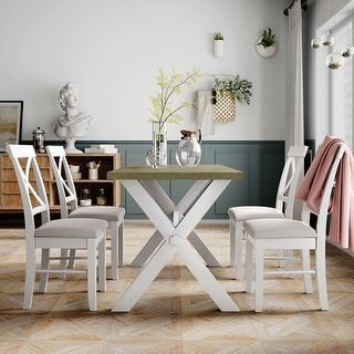 5 Pieces Farmhouse Rustic Wood Kitchen Dining Table Set with ...
