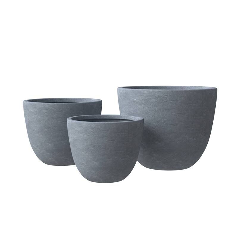 Dahlia 3-Piece Modern Round Planter Set, Durable Fiberstone & Clay Pots for Indoor & Outdoor Plants