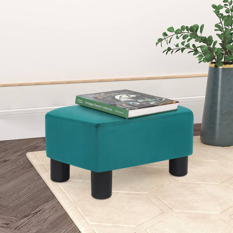 Adeco Footstool Ottoman Fabric Footrest Modern Rectangular Stool