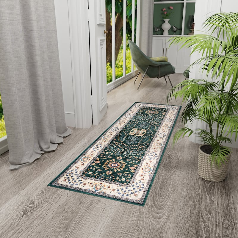 Licensed HGTV Everyday Chic Soft Flannel Zero Pile Printed Non-Slip Washable Indoor Area Rug - Seda Green - 2'2"x6'