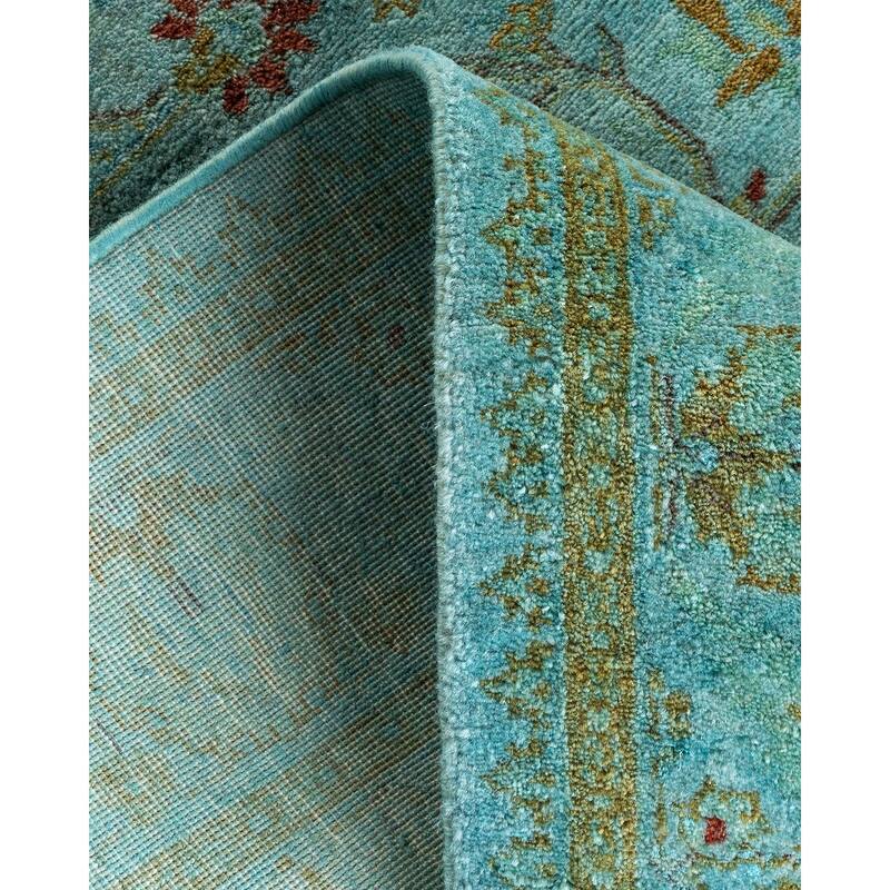 Overton Hand Knotted Wool Vintage Inspired Modern Contemporary Overdyed Blue Runner Rug - 2' 7" x 12' 3"