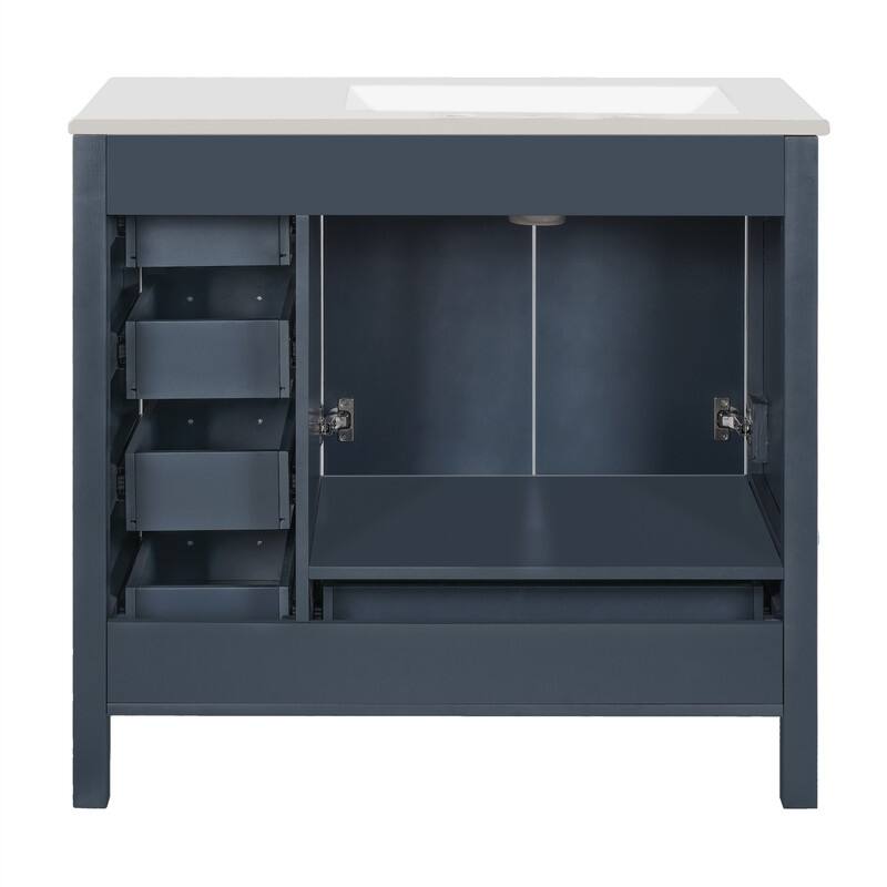 36'' Bathroom Vanity with Ceramic Sink Combo, Modern Bathroom Vanity Cabinet with 2 Soft Close Doors and 5 Storage Drawers