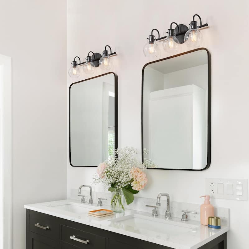 Olia Modern Black 3-Light Bathroom Vanity Light Orb Glass Wall Sconces Minimalist Design