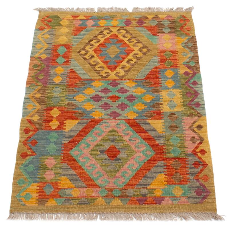 ECARPETGALLERY Flat-Weave Bold and Colorful Multi Color Wool Kilim - 2'8 x 4'4