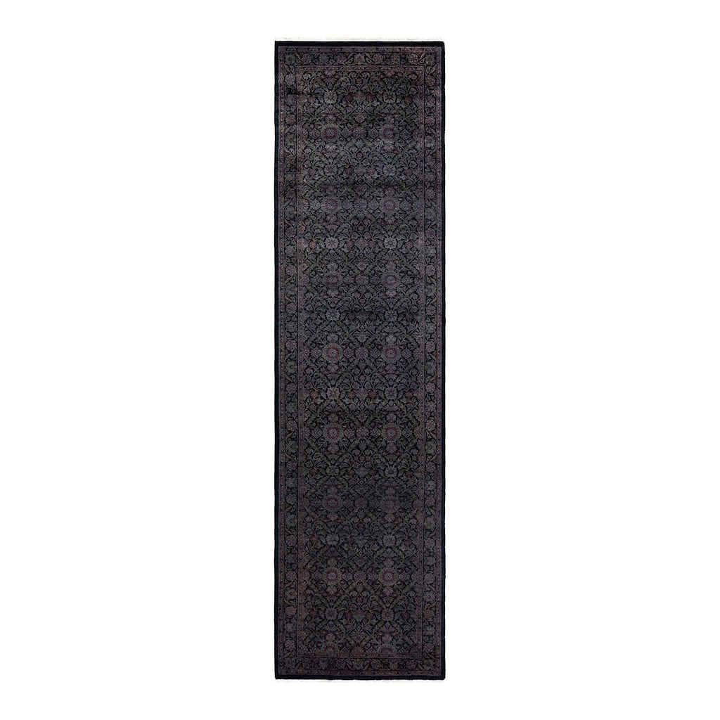 Fine Vibrance, One-of-a-Kind Handmade Runner Rug - Black, 2' 7" x 10' 3" - 2' 7" x 10' 3"