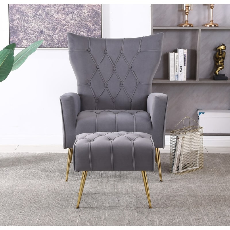 Accent Chair with Ottoman,Living Room Club Chair and Ottoman Set,Grey
