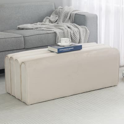 Adeco Footrest Ottoman Bench Velvet Pleated Design Foot Stool