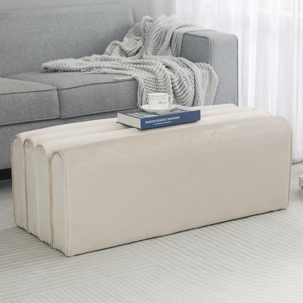 Adeco Footrest Ottoman Bench Velvet Pleated Design Foot Stool