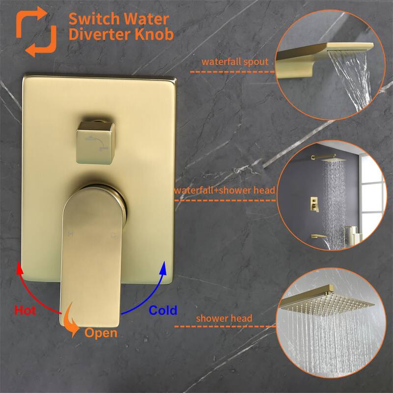 10 Inch Wall Mount Shower System with Waterfall Tub Spout Modern Rainfall Tub Shower Faucet With Rough-in Valve